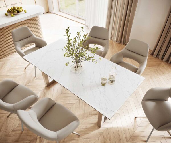 Jídelní stůl Edge 200x100 cm keramika Laminam® Statuarettio bílá široký rám nerez ocel - Image 6