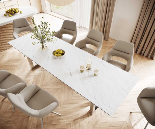 Jídelní stůl Edge 300x100 cm keramika Laminam® Statuarettio white široký rám nerezová ocel - Image 6