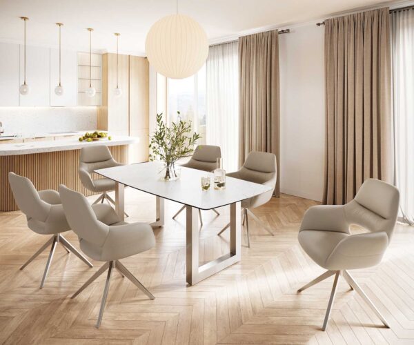 Jídelní stůl Edge 200x100 cm keramika Laminam® Statuarettio white tvar lodě široký rám nerezová ocel - Image 8