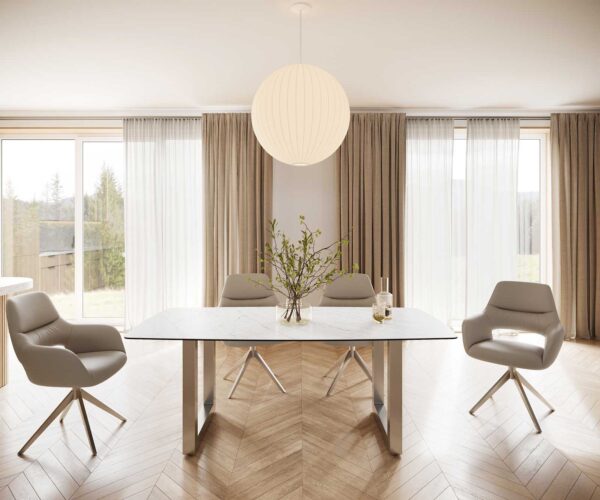 Jídelní stůl Edge 200x100 cm keramika Laminam® Statuarettio white tvar lodě široký rám nerezová ocel - Image 4