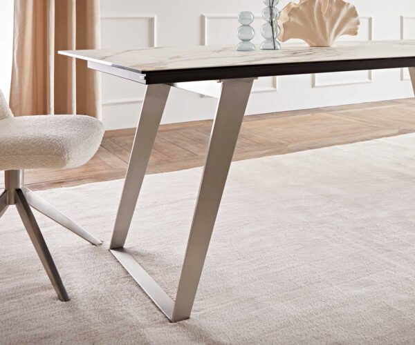 Jídelní stůl Edge keramika Calacatta Luxe bílá-zlatá-šedá 200x100 šikmé nohy nerezová ocel - Image 7