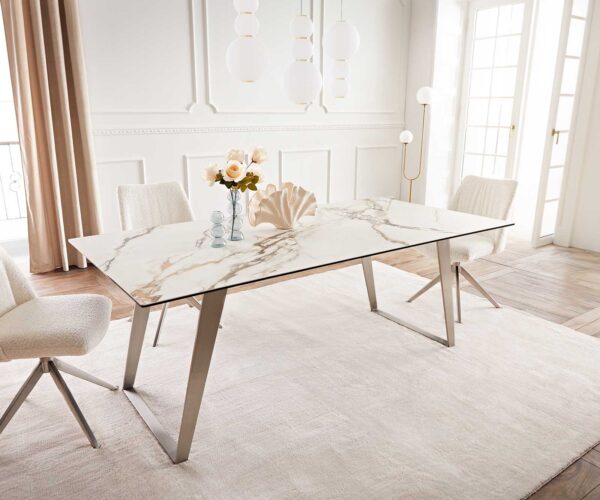Jídelní stůl Edge keramika Calacatta Luxe bílá-zlatá-šedá 200x100 šikmé nohy nerezová ocel - Image 2