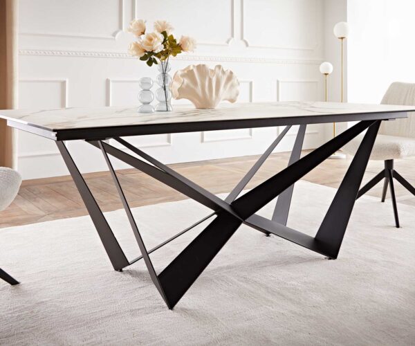 Jídelní stůl Edge keramika Calacatta Luxe bílá-zlatá-šedá 200x100 pavouk plochý kov černý - Image 7