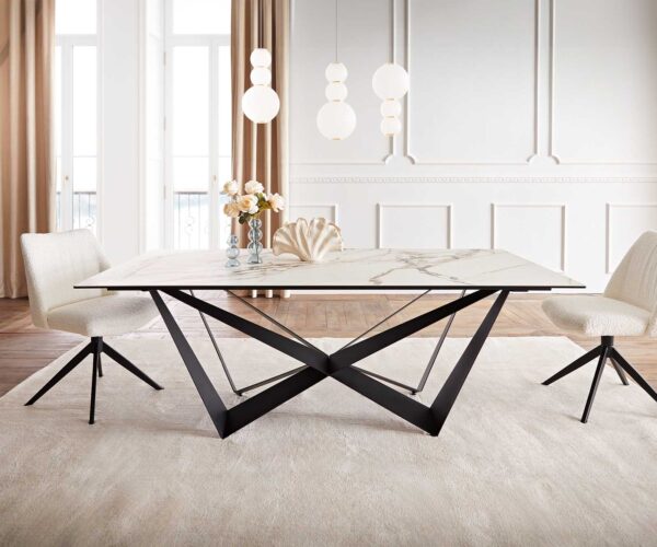 Jídelní stůl Edge keramika Calacatta Luxe bílá-zlatá-šedá 200x100 pavouk plochý kov černý - Image 2
