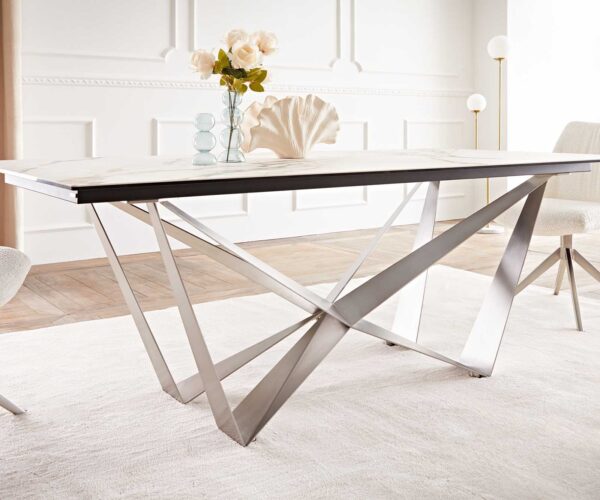 Jídelní stůl Edge keramika Calacatta Luxe bílá-zlatá-šedá 200x100 pavouk plochý nerezová ocel - Image 7