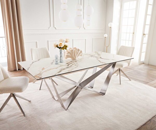 Jídelní stůl Edge keramika Calacatta Luxe bílá-zlatá-šedá 200x100 pavouk plochý nerezová ocel - Image 2