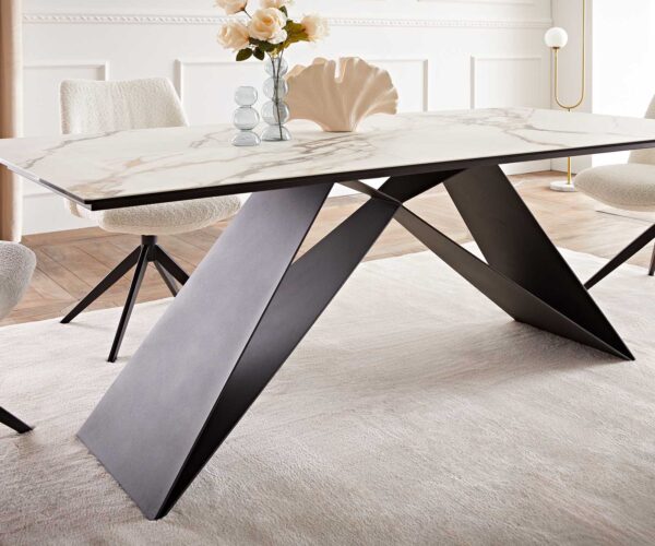 Jídelní stůl Edge keramika Calacatta Luxe bílá-zlatá-šedá 200x100 V-základna plochý kov černý - Image 7