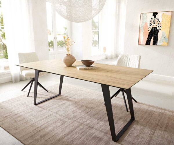 Jídelní stůl Edge keramika Laminam® Sabbia dubová barva 200x100 cm, šikmé nohy, kov černý - Image 2