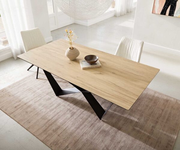 Jídelní stůl Edge keramika Laminam® Sabbia dubová barva 200x100 spider plochý kov černý - Image 6