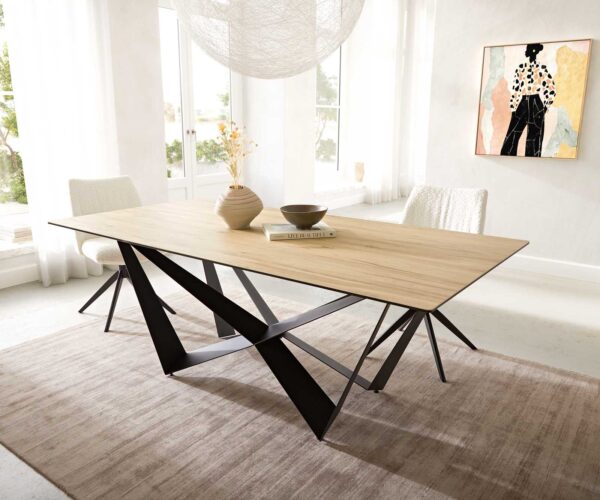 Jídelní stůl Edge keramika Laminam® Sabbia dubová barva 200x100 spider plochý kov černý - Image 2