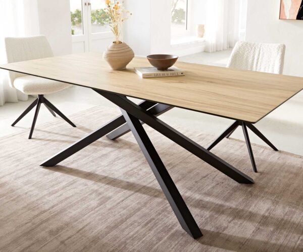 Jídelní stůl Edge keramický Laminam® Sabbia dubová barva 200x100 cm, křížová kovová černá podnož, rozkládací - Image 7