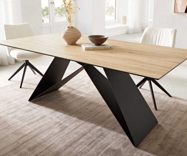 Jídelní stůl Edge keramika Laminam® Sabbia dubová barva 200x100 V-noha plochý kov černý - Image 7
