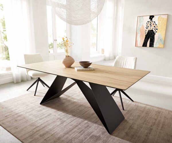 Jídelní stůl Edge keramika Laminam® Sabbia dubová barva 200x100 V-noha plochý kov černý - Image 2