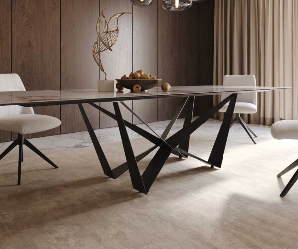 Jídelní stůl Edge keramika Minas Melange bílá-béžová 300x100 Spider plochý kov černý - Image 7