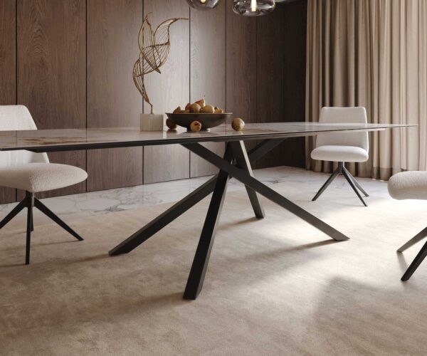 Jídelní stůl Edge keramika Minas Melange bílá-béžová 300x100 cm, křížová podnož, kov černý, obdélníkový - Image 7