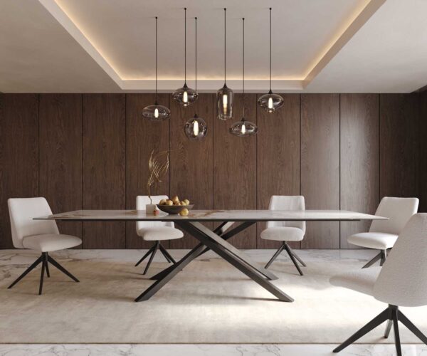 Jídelní stůl Edge keramika Minas Melange bílá-béžová 300x100 cm, křížová podnož, kov černý, obdélníkový - Image 2