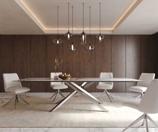 Jídelní stůl Edge keramika Minas Melange bílá-béžová 300x100 cm, křížová podnož, obdélníkový, nerezová ocel - Image 2