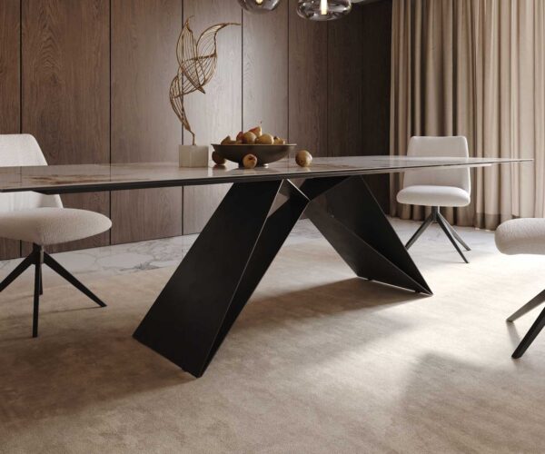 Jídelní stůl Edge keramika Minas Melange bílá-béžová 300x100 V-noha plochý kov černý - Image 7