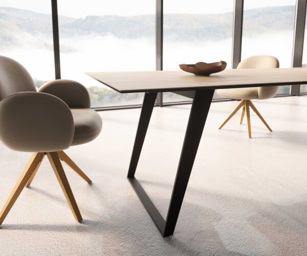 Jídelní stůl Edge keramika Laminam® Sabbia dubová barva 300x100 cm, šikmé nohy, kov černý - Image 5