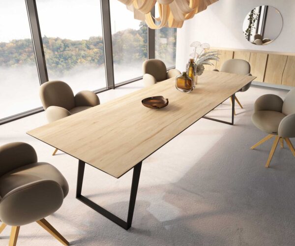 Jídelní stůl Edge keramika Laminam® Sabbia dubová barva 300x100 cm, šikmé nohy, kov černý - Image 4