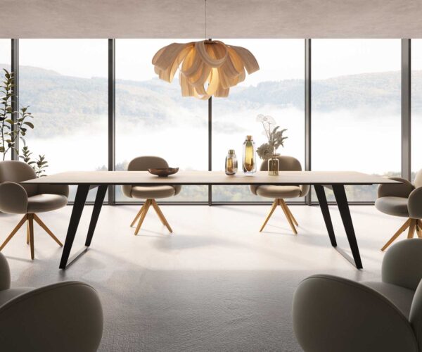Jídelní stůl Edge keramika Laminam® Sabbia dubová barva 300x100 cm, šikmé nohy, kov černý - Image 2