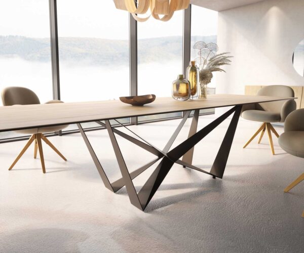 Jídelní stůl Edge keramický Laminam® Sabbia dubová barva 300x100 spider plochý kov černý - Image 5