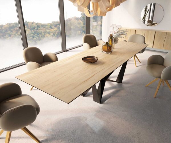 Jídelní stůl Edge keramický Laminam® Sabbia dubová barva 300x100 spider plochý kov černý - Image 4