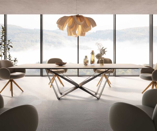 Jídelní stůl Edge keramický Laminam® Sabbia dubová barva 300x100 spider plochý kov černý - Image 2