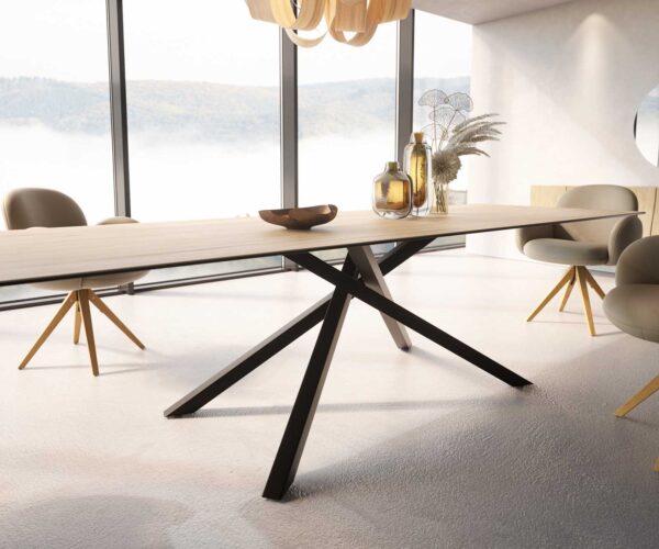 Jídelní stůl Edge keramika Laminam® Sabbia dubová barva 300x100 cm, křížová podnož, kov černý - Image 5