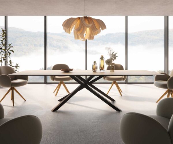 Jídelní stůl Edge keramika Laminam® Sabbia dubová barva 300x100 cm, křížová podnož, kov černý - Image 2