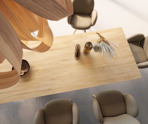 Jídelní stůl Edge keramika Laminam® Sabbia dubová barva 300x100 V-noha plochý kov černý - Image 6