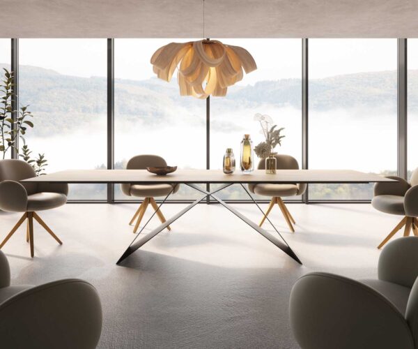 Jídelní stůl Edge keramika Laminam® Sabbia dubová barva 300x100 V-noha plochý kov černý - Image 2