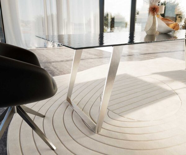 Jídelní stůl Edge reliefní sklo kouřově černé 3D design 300x100 šikmé nohy nerezová ocel - Image 6