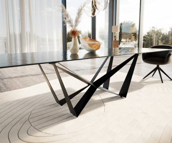 Jídelní stůl Edge reliefní sklo kouřově černé 3D design 300x100 pavouk plochý kov černý - Image 6