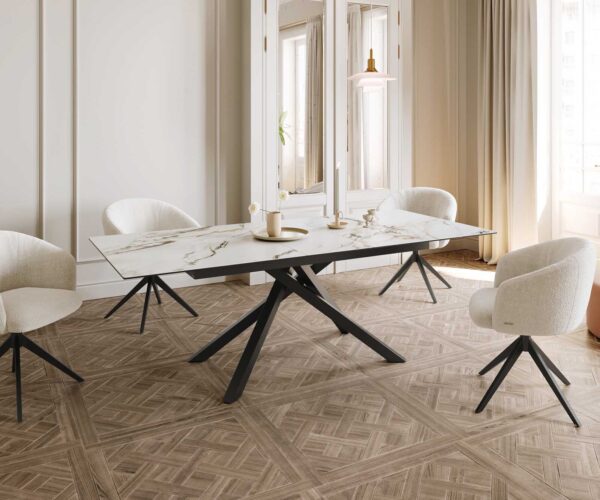 Jídelní stůl Edge keramický Calacatta Luxe bílá-zlatá-šedá 180-220x100 cm, křížová kovová černá podnož, rozkládací, obdélník - Image 8