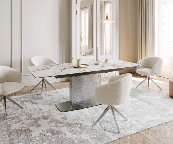 Jídelní stůl Edge keramika Calacatta Luxe bílá-zlatá-šedá 180-220x100 cm vlnitá podnož nerezový ocel rozkládací - Image 8