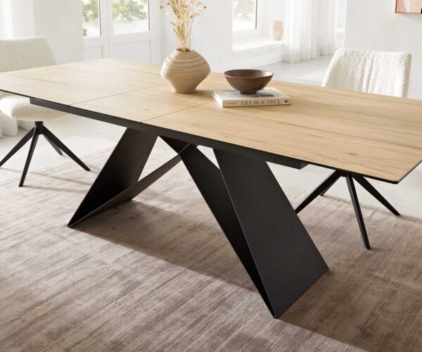 Jídelní stůl Edge keramický Laminam® Sabbia dubová barva 180-220x100 v-base plochá kovová černá rozkládací - Image 7