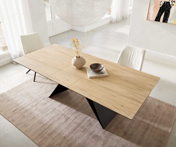 Jídelní stůl Edge keramický Laminam® Sabbia dubová barva 180-220x100 v-base plochá kovová černá rozkládací - Image 6