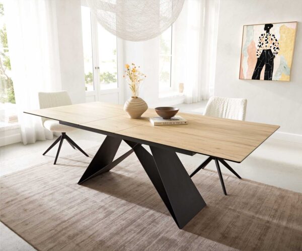 Jídelní stůl Edge keramický Laminam® Sabbia dubová barva 180-220x100 v-base plochá kovová černá rozkládací - Image 2