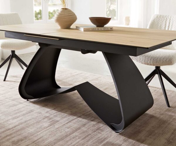 Jídelní stůl Edge keramický Laminam® Sabbia dubová barva 180-220x100 cm s černou kovovou podnoží, rozkládací - Image 7