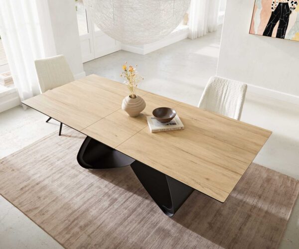 Jídelní stůl Edge keramický Laminam® Sabbia dubová barva 180-220x100 cm s černou kovovou podnoží, rozkládací - Image 6