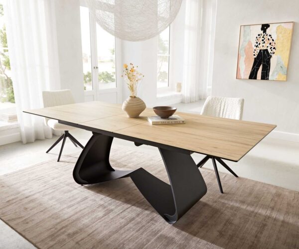 Jídelní stůl Edge keramický Laminam® Sabbia dubová barva 180-220x100 cm s černou kovovou podnoží, rozkládací - Image 2