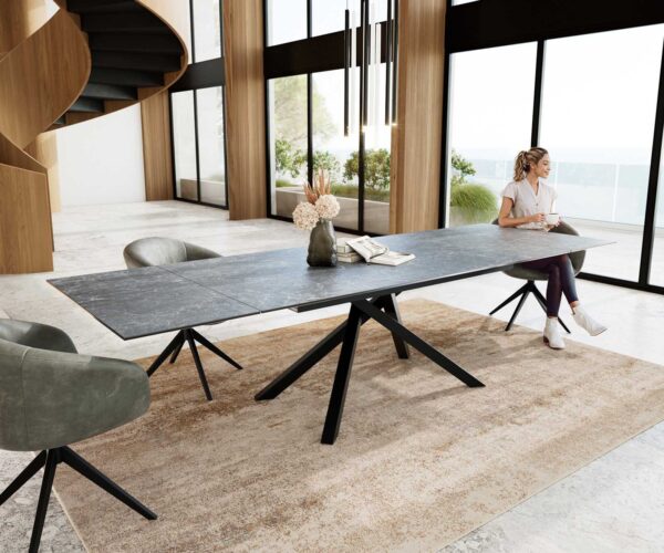 Jídelní stůl Edge keramika Laminam® Nero Greco antracit 200–300×100 cm, křížová kovová podnož černá, rozkládací - Image 6
