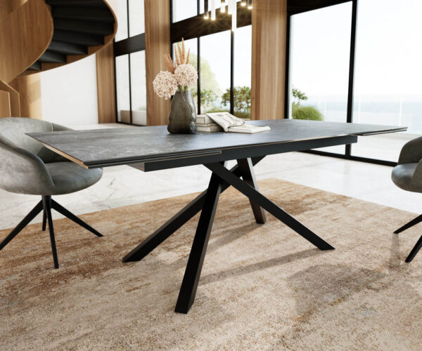 Jídelní stůl Edge keramika Laminam® Nero Greco antracit 200–300×100 cm, křížová kovová podnož černá, rozkládací - Image 5