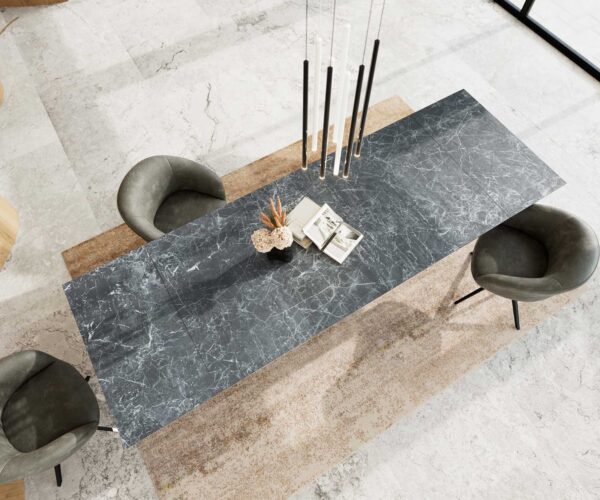 Jídelní stůl Edge keramika Laminam® Nero Greco antracit 200–300×100 cm, křížová kovová podnož černá, rozkládací - Image 4