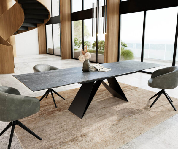 Jídelní stůl Edge keramika Laminam® Nero Greco antracit 200-300x100 V-base kov černý rozkládací - Image 5