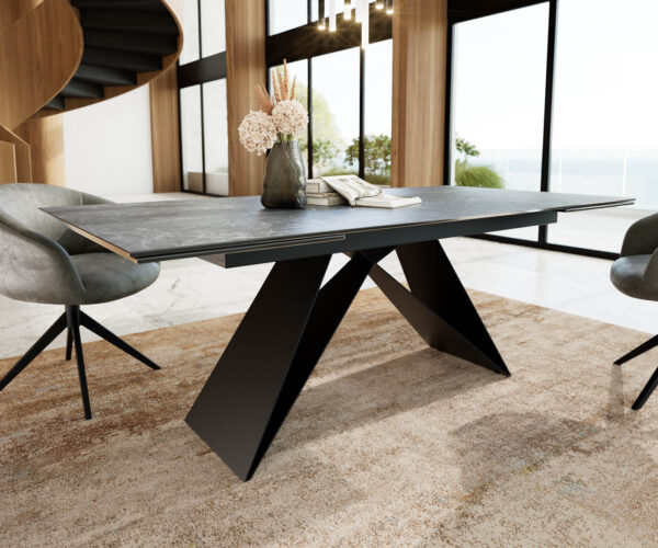 Jídelní stůl Edge keramika Laminam® Nero Greco antracit 200-300x100 V-base kov černý rozkládací - Image 4
