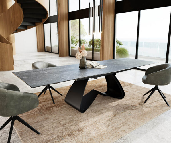 Jídelní stůl Edge keramika Laminam® Nero Greco antracit 200–300×100 cm s černou kovovou podnoží, rozkládací - Image 5