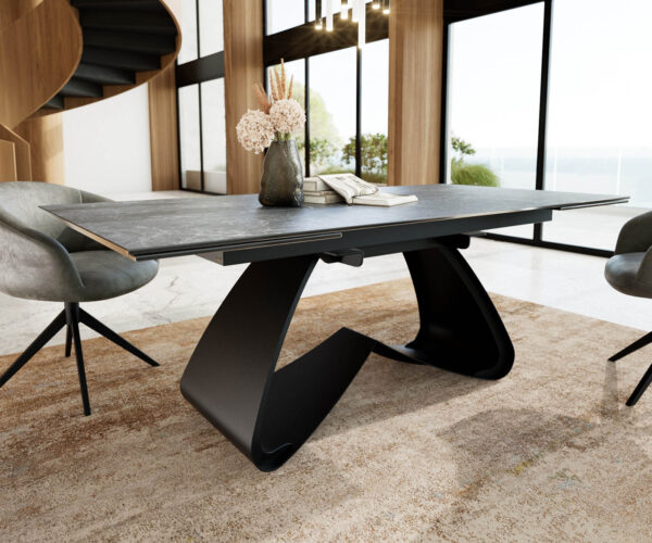 Jídelní stůl Edge keramika Laminam® Nero Greco antracit 200–300×100 cm s černou kovovou podnoží, rozkládací - Image 4