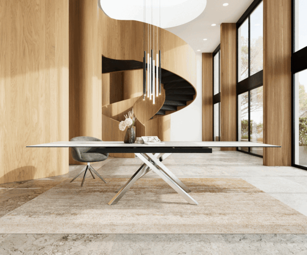 Jídelní stůl Edge keramický Laminam® Statuarietto white 200-300x100 cm, křížová podnož, obdélníkový, nerezový, rozkládací - Image 3